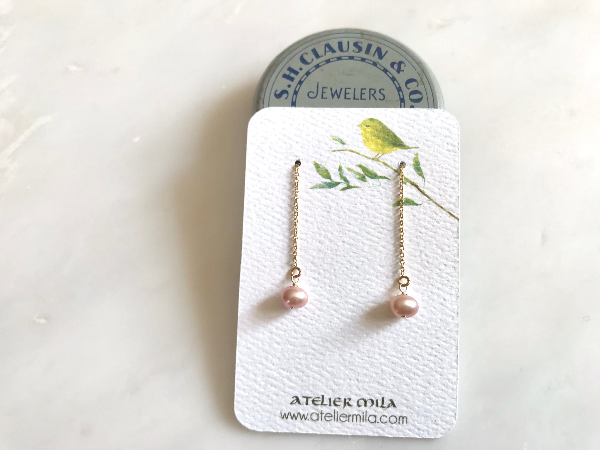 Fresh Water Pearl Pink Thread Earrings 14K Gold-Filled / 淡水パール　ピンク　スレッド 14K ゴールドフィルド
