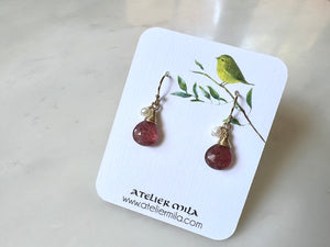 Cherry Quartz Freshwater Pearl Earrings 14K Gold Filled / チェリークォーツ　淡水パール　ピアス　　14K ゴールドフィルド
