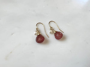 Cherry Quartz Freshwater Pearl Earrings 14K Gold Filled / チェリークォーツ　淡水パール　ピアス　　14K ゴールドフィルド