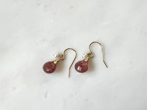 Cherry Quartz Freshwater Pearl Earrings 14K Gold Filled / チェリークォーツ　淡水パール　ピアス　　14K ゴールドフィルド