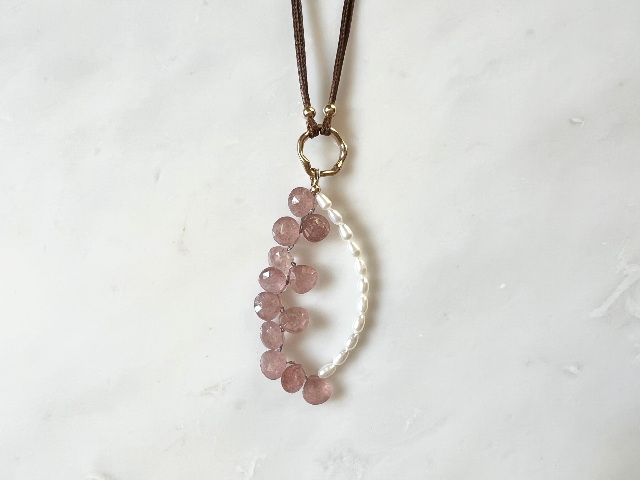 Cherry Quartz Freshwater Pearl Necklace 14K Gold Filled / チェリークォーツ　淡水パール　ネックレス