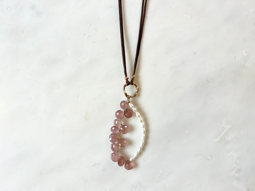 Cherry Quartz Freshwater Pearl Necklace 14K Gold Filled / チェリークォーツ　淡水パール　ネックレス