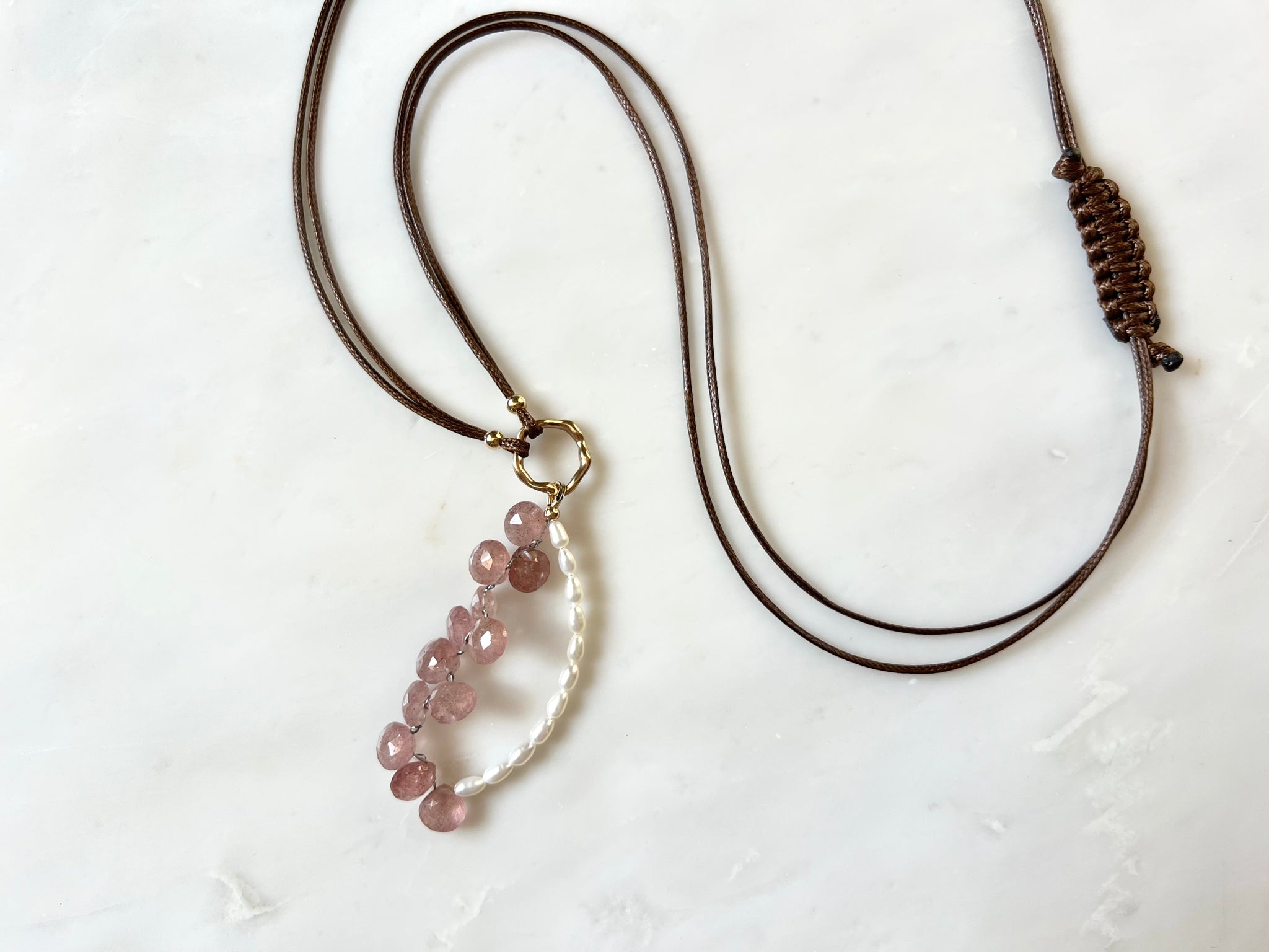 Cherry Quartz Freshwater Pearl Necklace 14K Gold Filled / チェリークォーツ　淡水パール　ネックレス