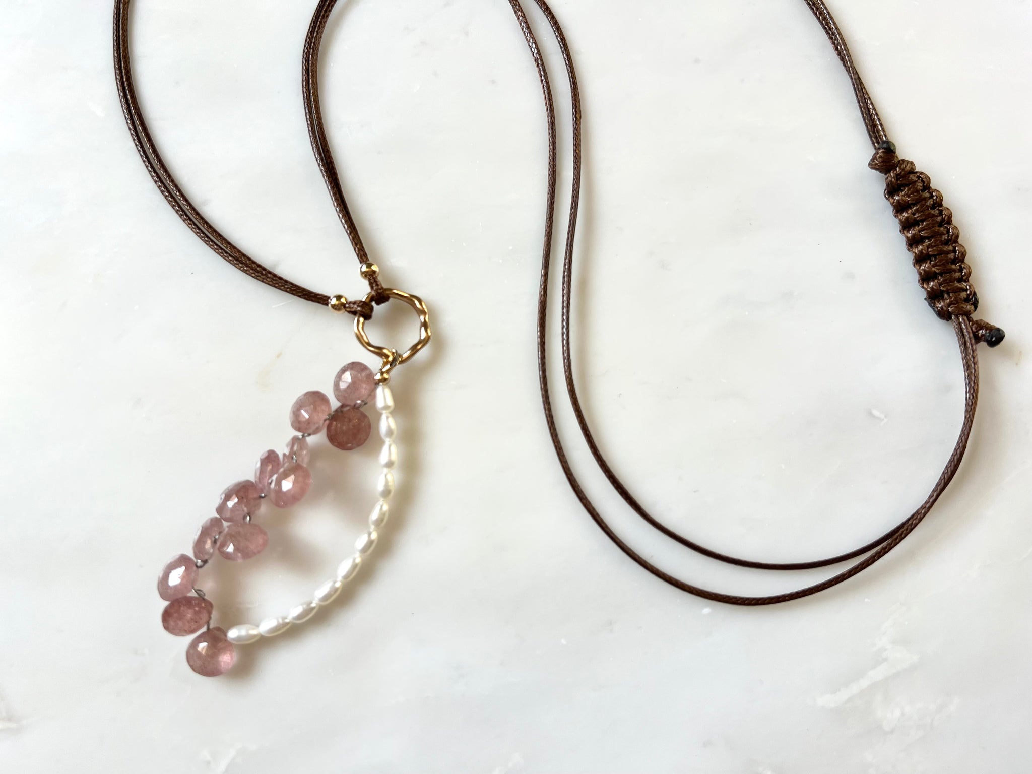 Cherry Quartz Freshwater Pearl Necklace 14K Gold Filled / チェリークォーツ　淡水パール　ネックレス