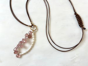 Cherry Quartz Freshwater Pearl Necklace 14K Gold Filled / チェリークォーツ　淡水パール　ネックレス
