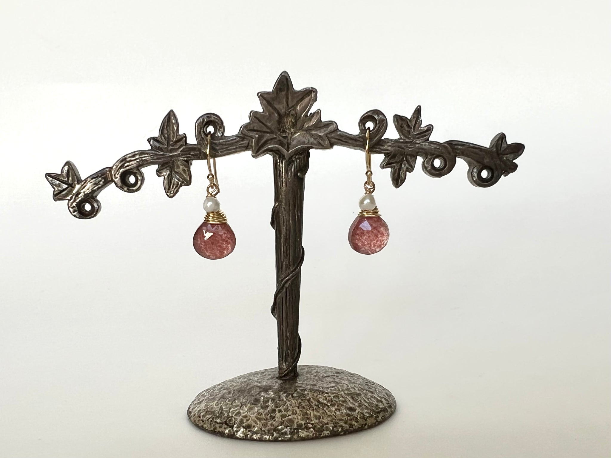 Cherry Quartz Freshwater Pearl Earrings 14K Gold Filled / チェリークォーツ　淡水パール　ピアス　　14K ゴールドフィルド