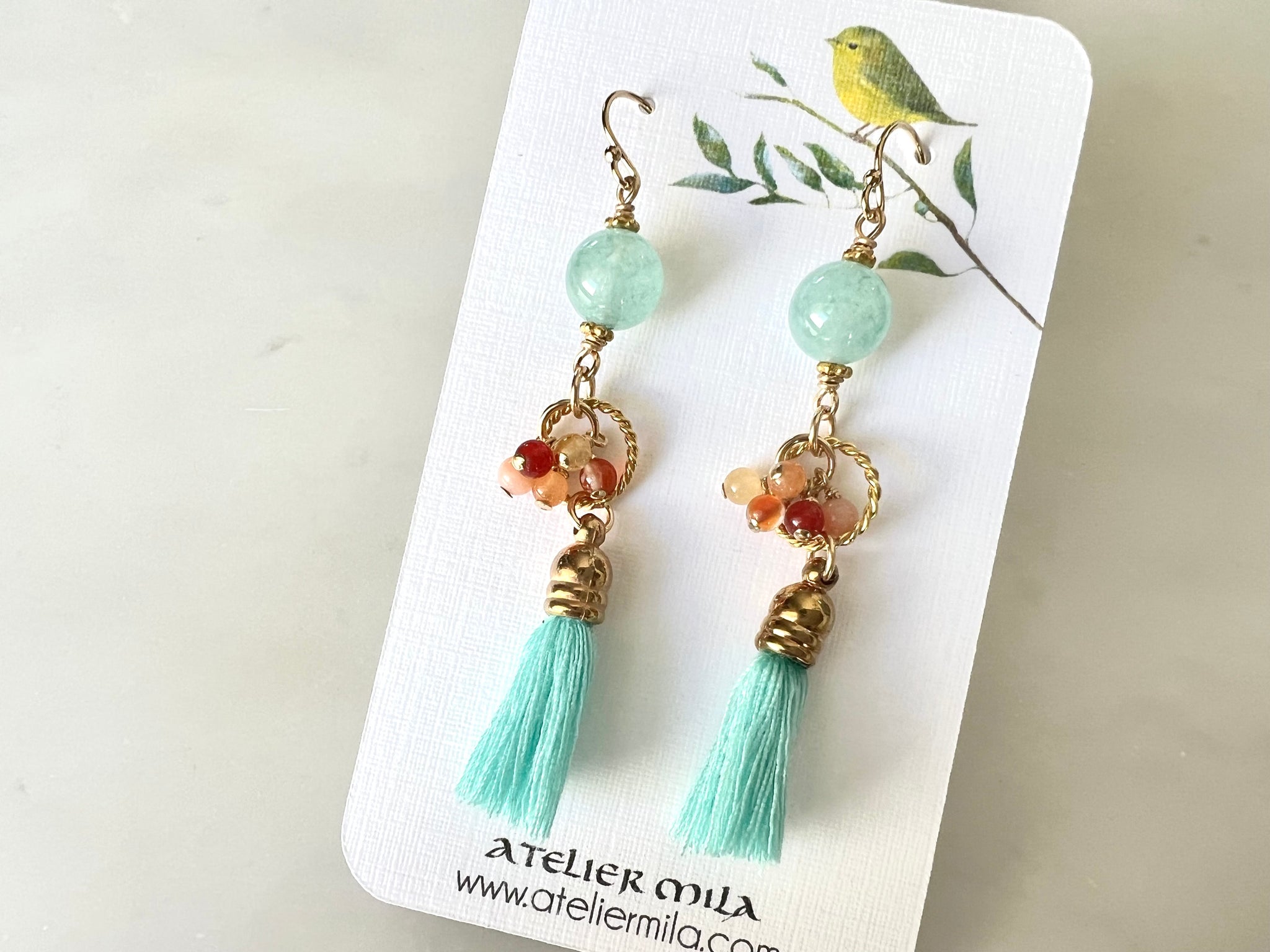 Amazonite Earrings with Tassel 14K Gold Filled / アマゾナイト　タッセル付き　ピアス　14K ゴールドフィルド