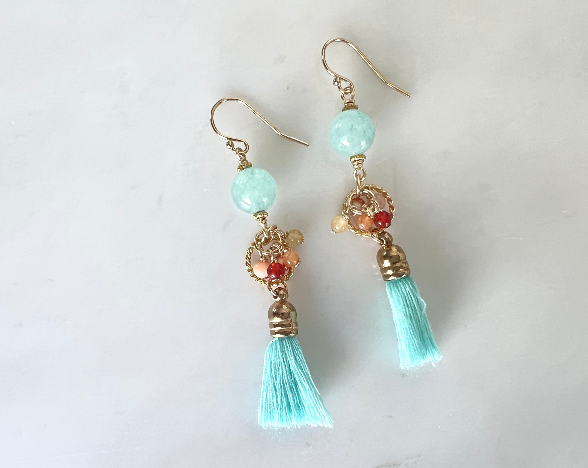 Amazonite Earrings with Tassel 14K Gold Filled / アマゾナイト　タッセル付き　ピアス　14K ゴールドフィルド