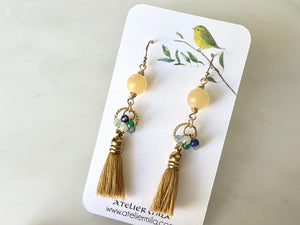 Yellow Jade with Tassel Earrings 14K Gold Filled / イエロージェイド　タッセル付き　ピアス　14K ゴールドフィルド