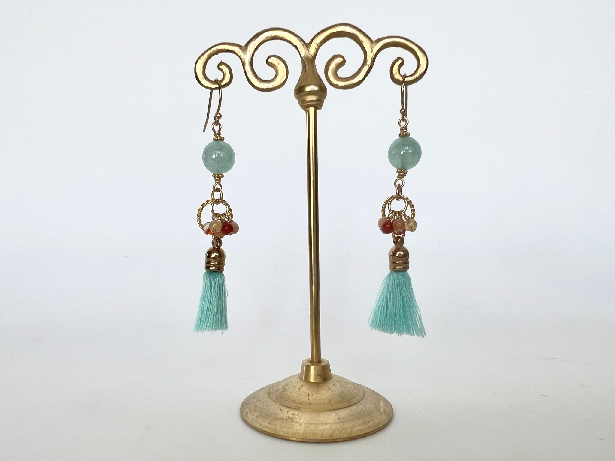 Amazonite Earrings with Tassel 14K Gold Filled / アマゾナイト　タッセル付き　ピアス　14K ゴールドフィルド