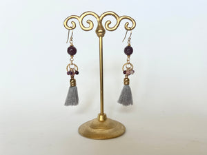 Lepidorite Earrings with Tassel 14K Gold Filled / ラピドライト　タッセル付き　ピアス 14K ゴールドフィルド