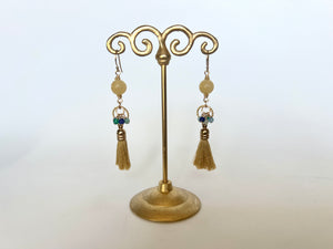 Yellow Jade with Tassel Earrings 14K Gold Filled / イエロージェイド　タッセル付き　ピアス　14K ゴールドフィルド