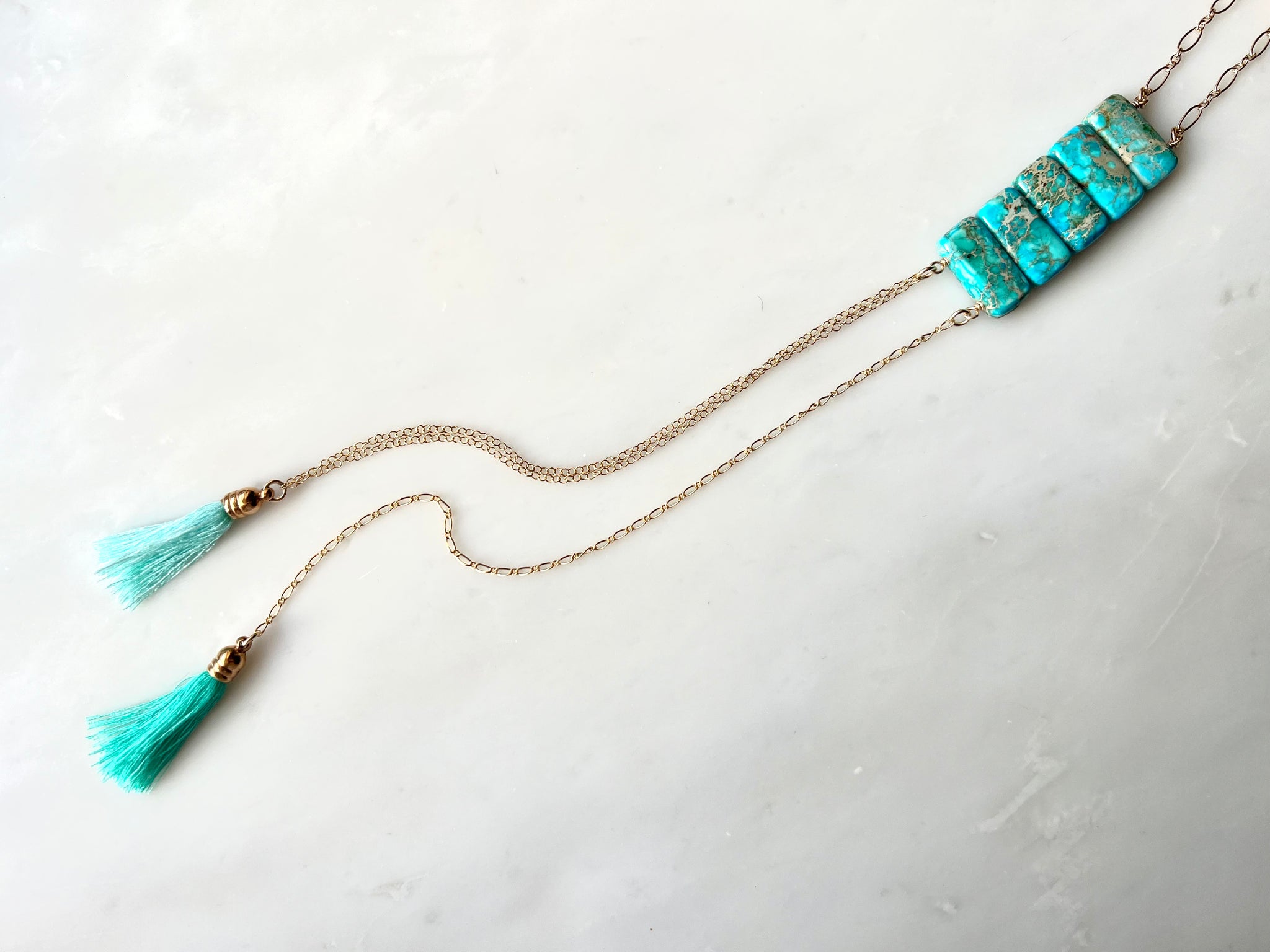 #2 Impression Jasper (Valiscite)Necklace with Tassels / インプレッション. ジャスパー(バリサイト）　タッセル付き　ネックレス