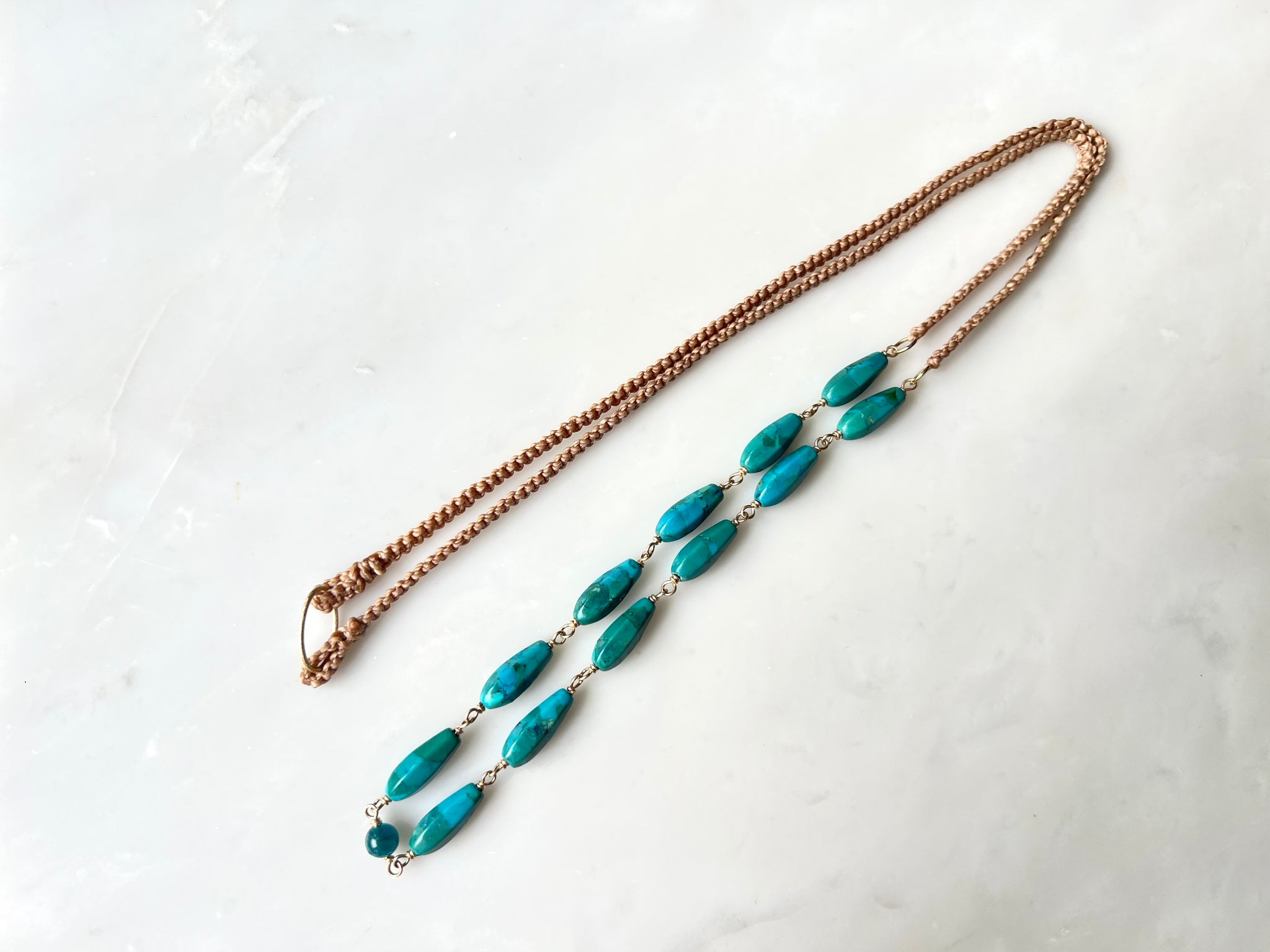 Turquoise & Apatite  Macrame Necklace 14K Gold Filled / ターコイズ &  アパタイト　マクラメ編み　ネックレス 14K  ゴールドフィルド