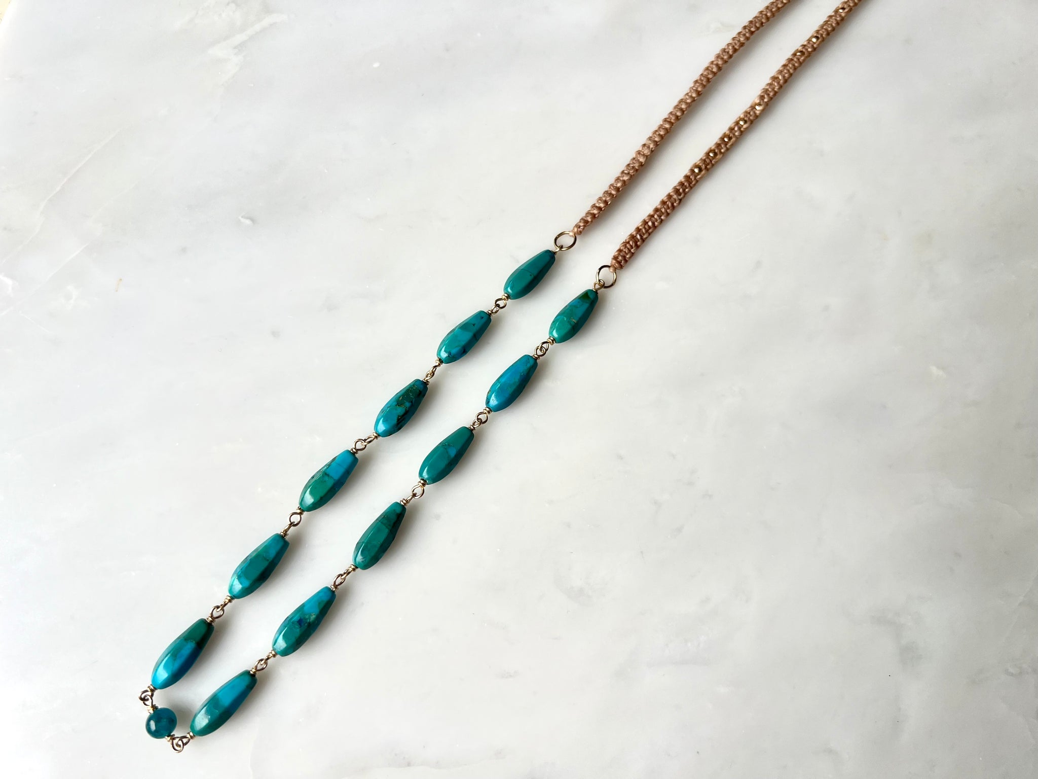 Turquoise & Apatite  Macrame Necklace 14K Gold Filled / ターコイズ &  アパタイト　マクラメ編み　ネックレス 14K  ゴールドフィルド