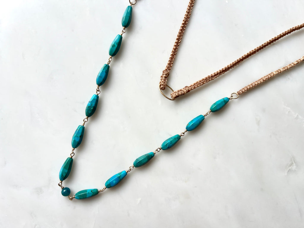 Turquoise & Apatite  Macrame Necklace 14K Gold Filled / ターコイズ &  アパタイト　マクラメ編み　ネックレス 14K  ゴールドフィルド