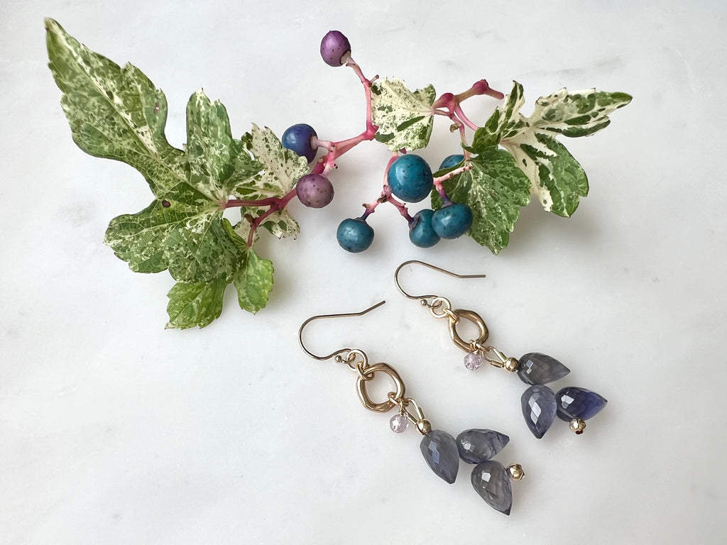 Iolite  Spinel Earrings 14K Gold Filled / アイオライト　スピネル　ピアス　14K ゴールドフィルド