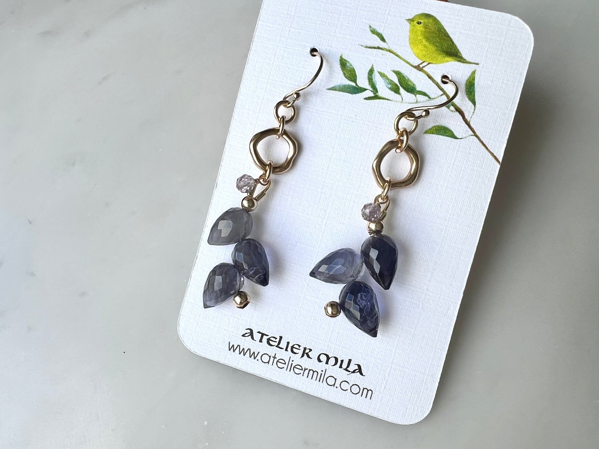 Iolite  Spinel Earrings 14K Gold Filled / アイオライト　スピネル　ピアス　14K ゴールドフィルド