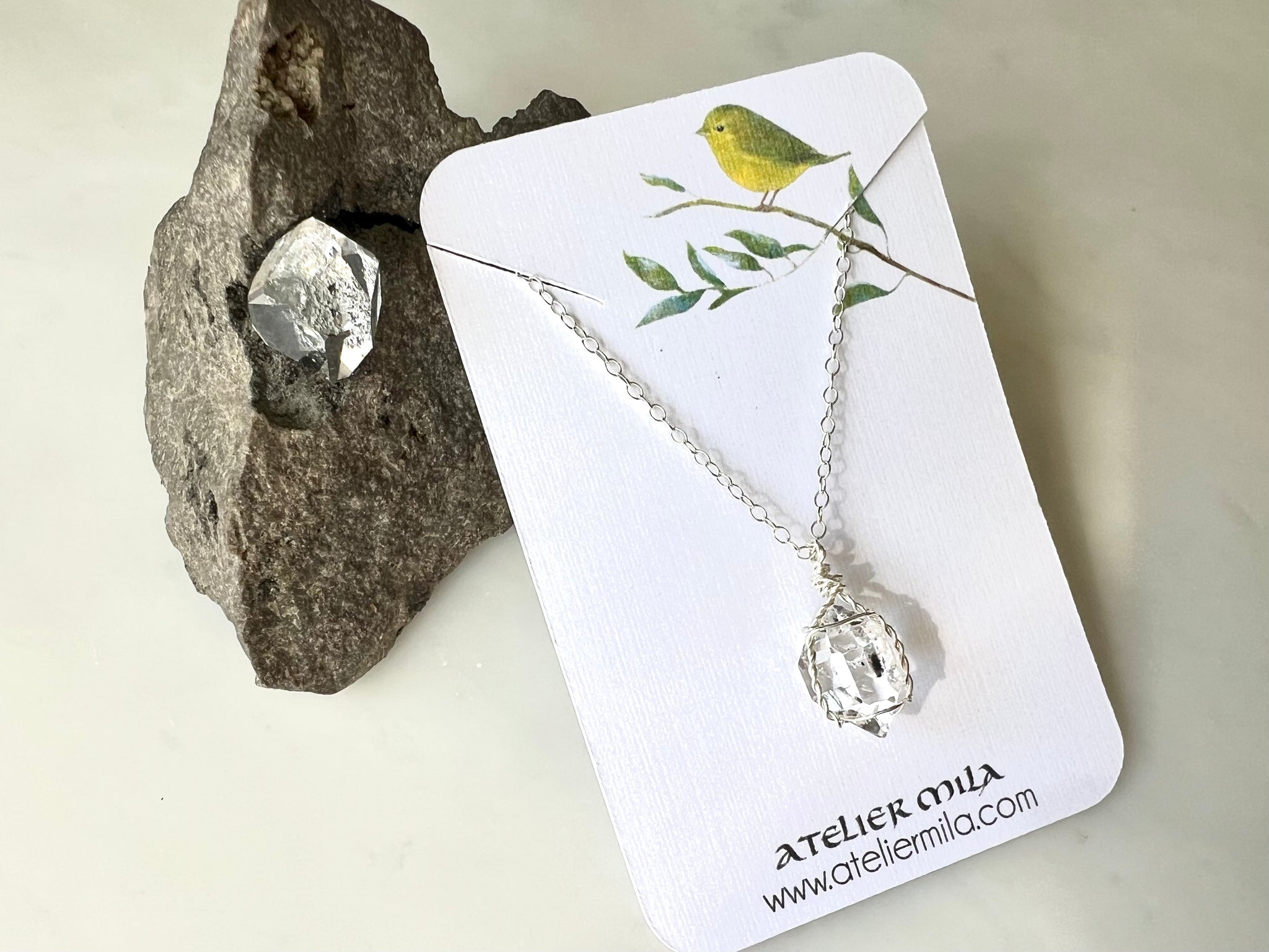 #4 Herkimer Diamond 1/2" Necklace Sterling Silver 925 /  ハーキマーダイアモンド 1/2" ネックレス　スターリングシルバー925