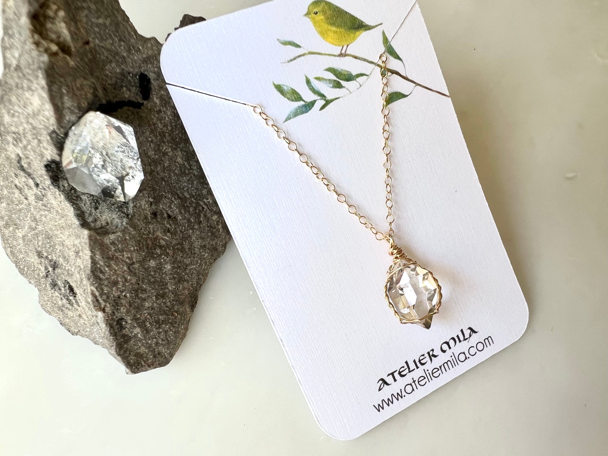 #5 Herkimer Diamond 1/2" Necklace 14K Gold Filled / ハーキマーダイアモンド 1/2"ネックレス 14K ゴールドフィルド