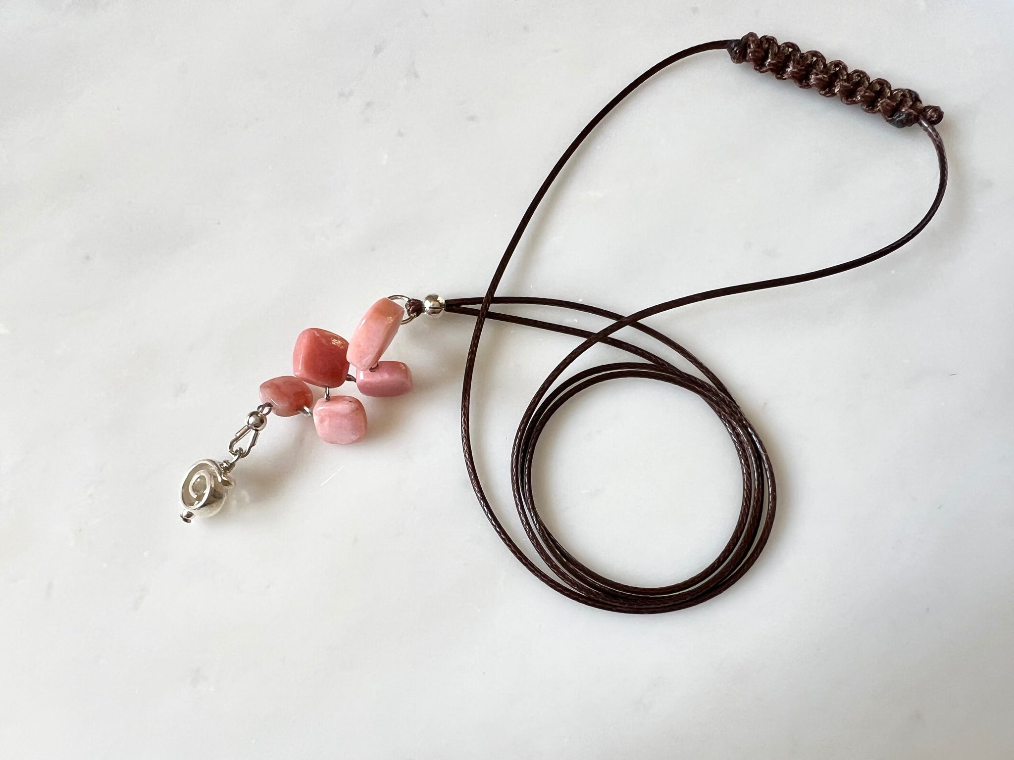 Square Pink Opal Necklace Sterling Silver 925 /  スクエア　ピンクオパール　スターリングシルバー925