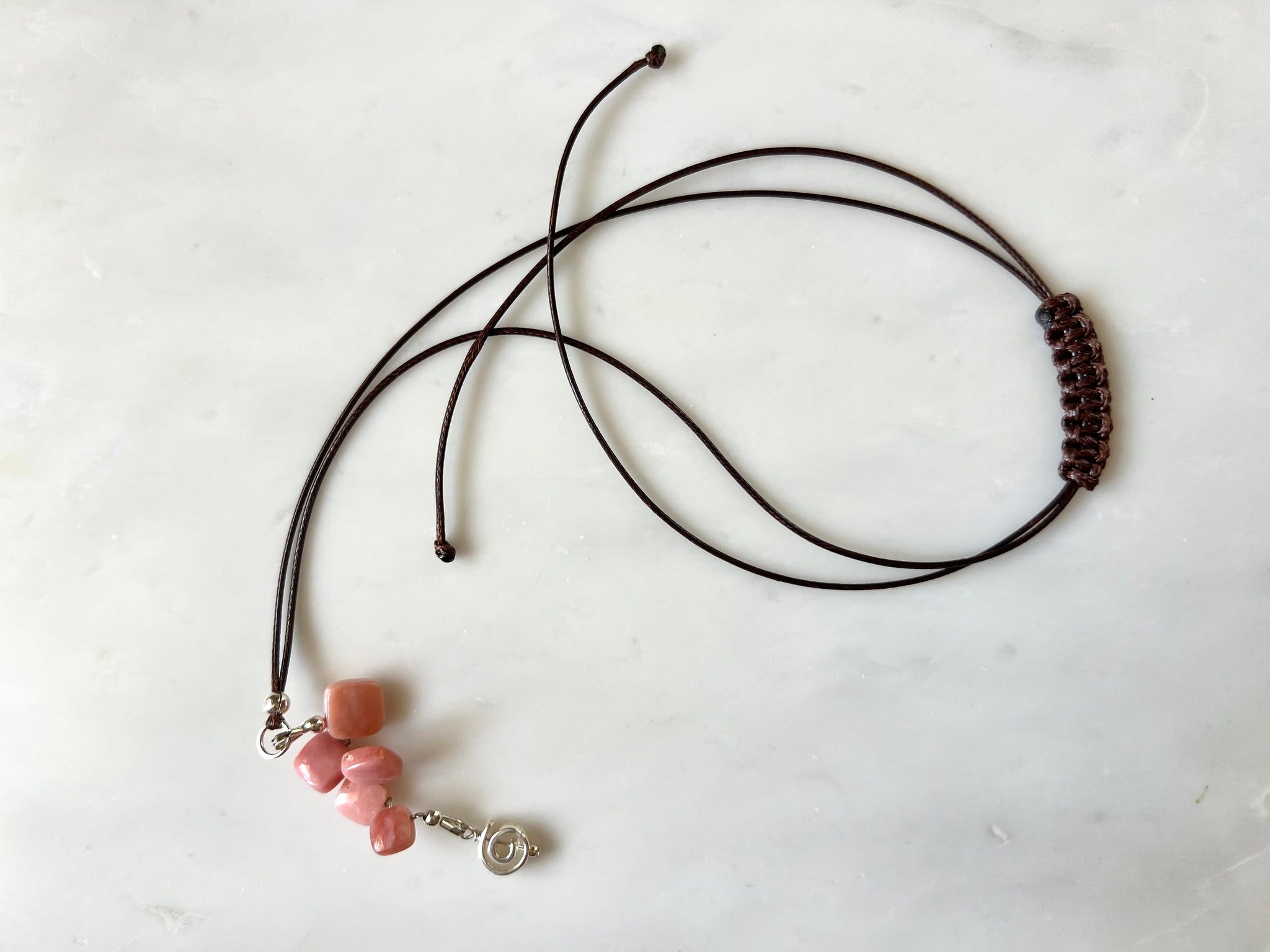 Square Pink Opal Necklace Sterling Silver 925 /  スクエア　ピンクオパール　スターリングシルバー925