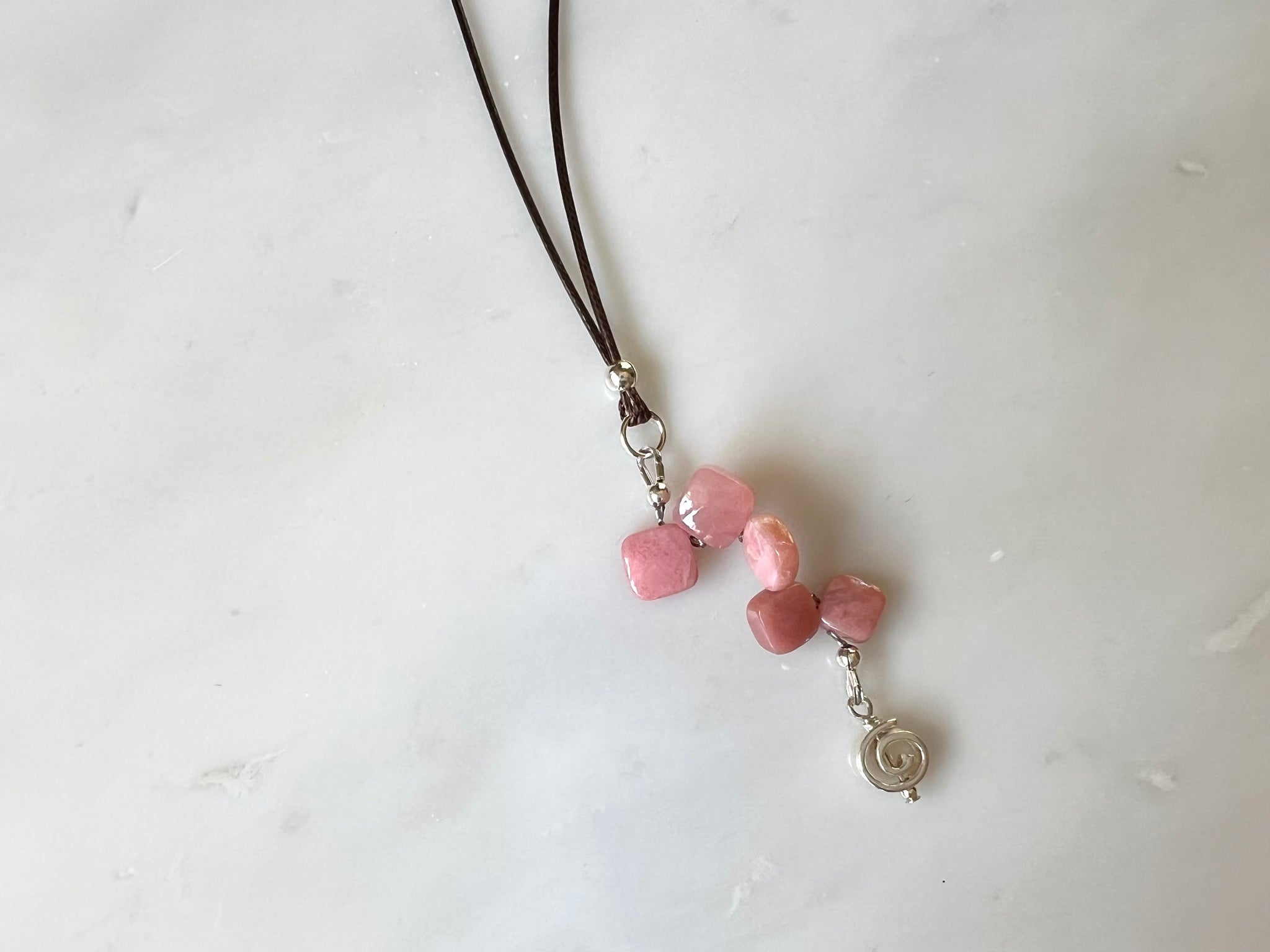 Square Pink Opal Necklace Sterling Silver 925 /  スクエア　ピンクオパール　スターリングシルバー925