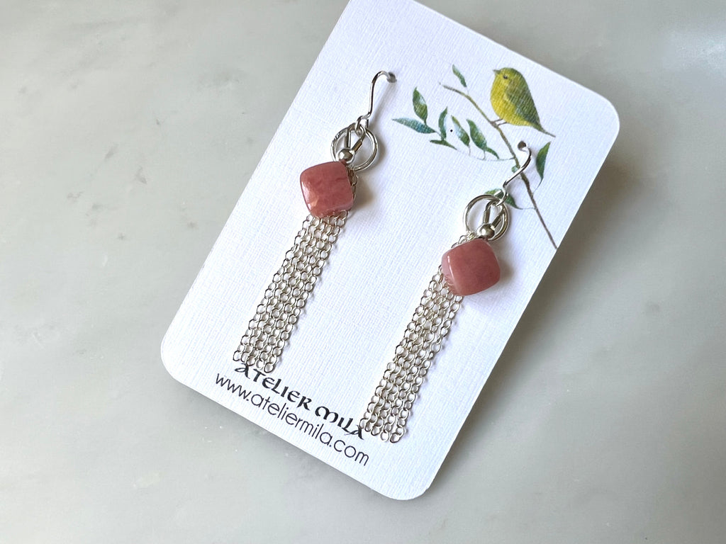 Square Pink Opal Earrings Sterling Silver 925 / スクエア　ピンクオパール　ピアス　スターリングシルバー 925