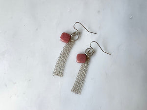 Square Pink Opal Earrings Sterling Silver 925 / スクエア　ピンクオパール　ピアス　スターリングシルバー 925