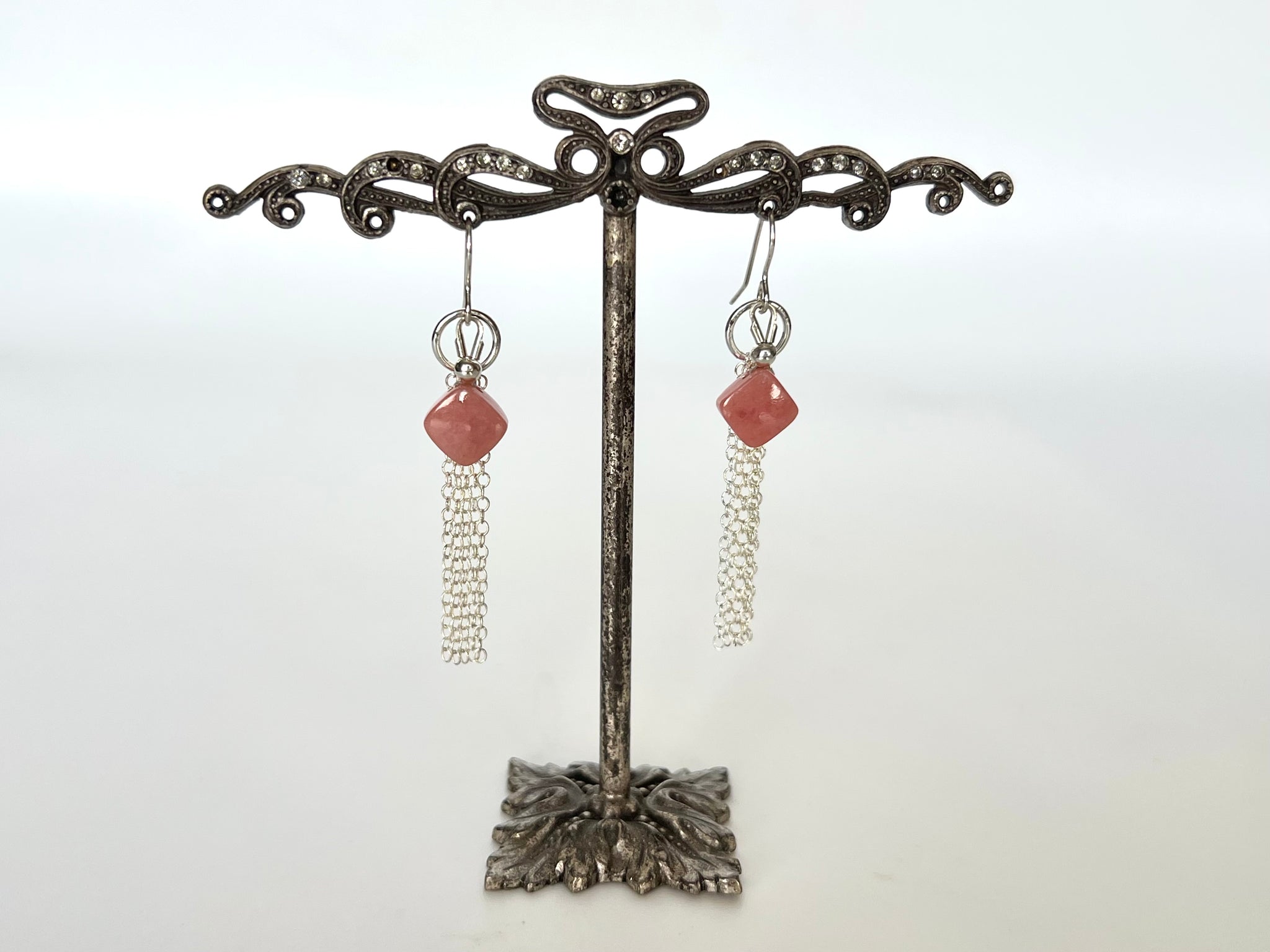 Square Pink Opal Earrings Sterling Silver 925 / スクエア　ピンクオパール　ピアス　スターリングシルバー 925