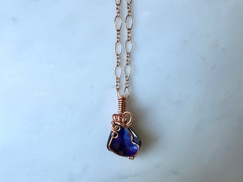 #1 Australian Boulder Opal Necklace Rose Gold Filled / オーストラリアン　ボルダー　オパール　ネックレス　ローズゴールドフィルド