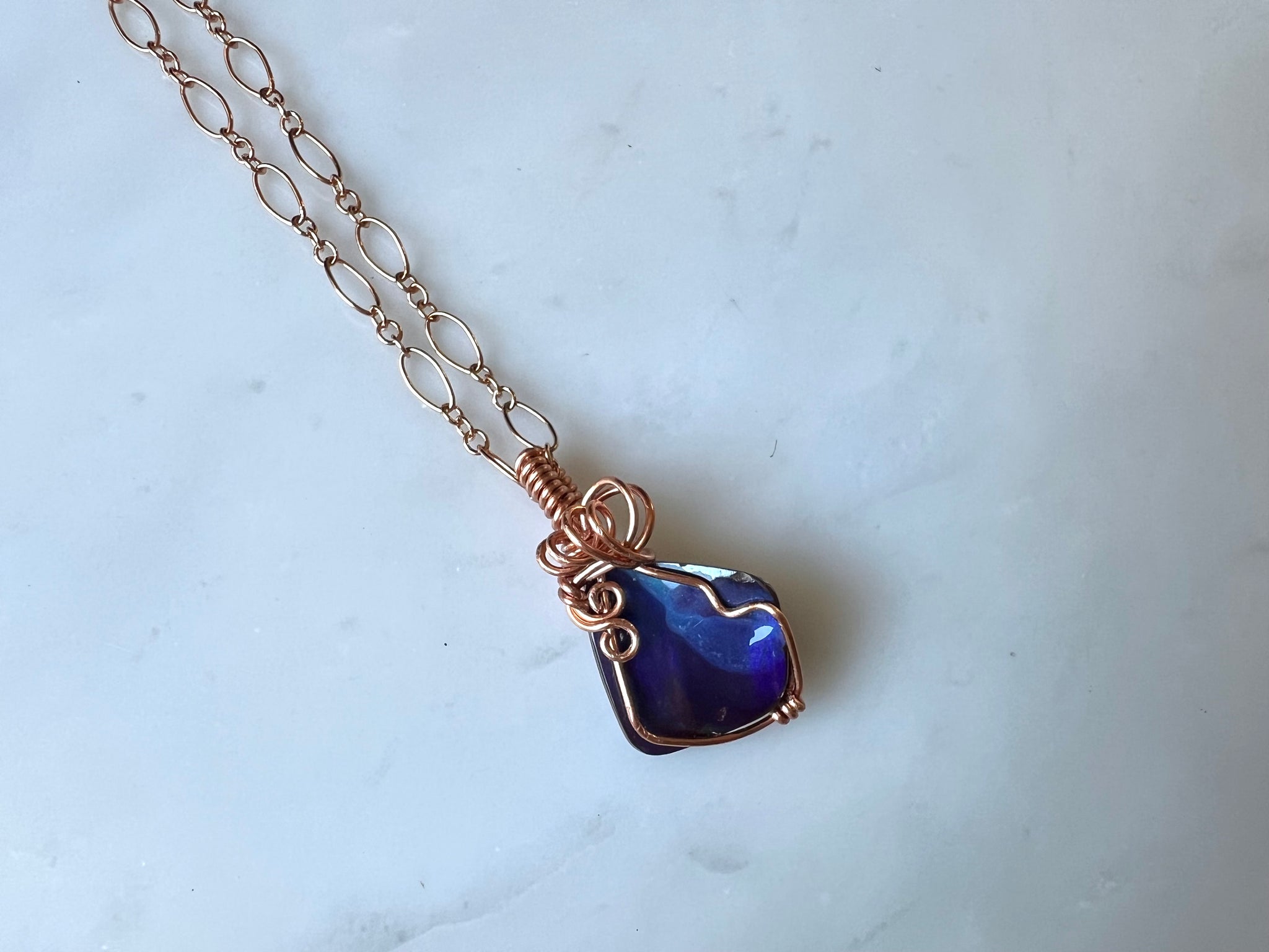 #1 Australian Boulder Opal Necklace Rose Gold Filled / オーストラリアン　ボルダー　オパール　ネックレス　ローズゴールドフィルド
