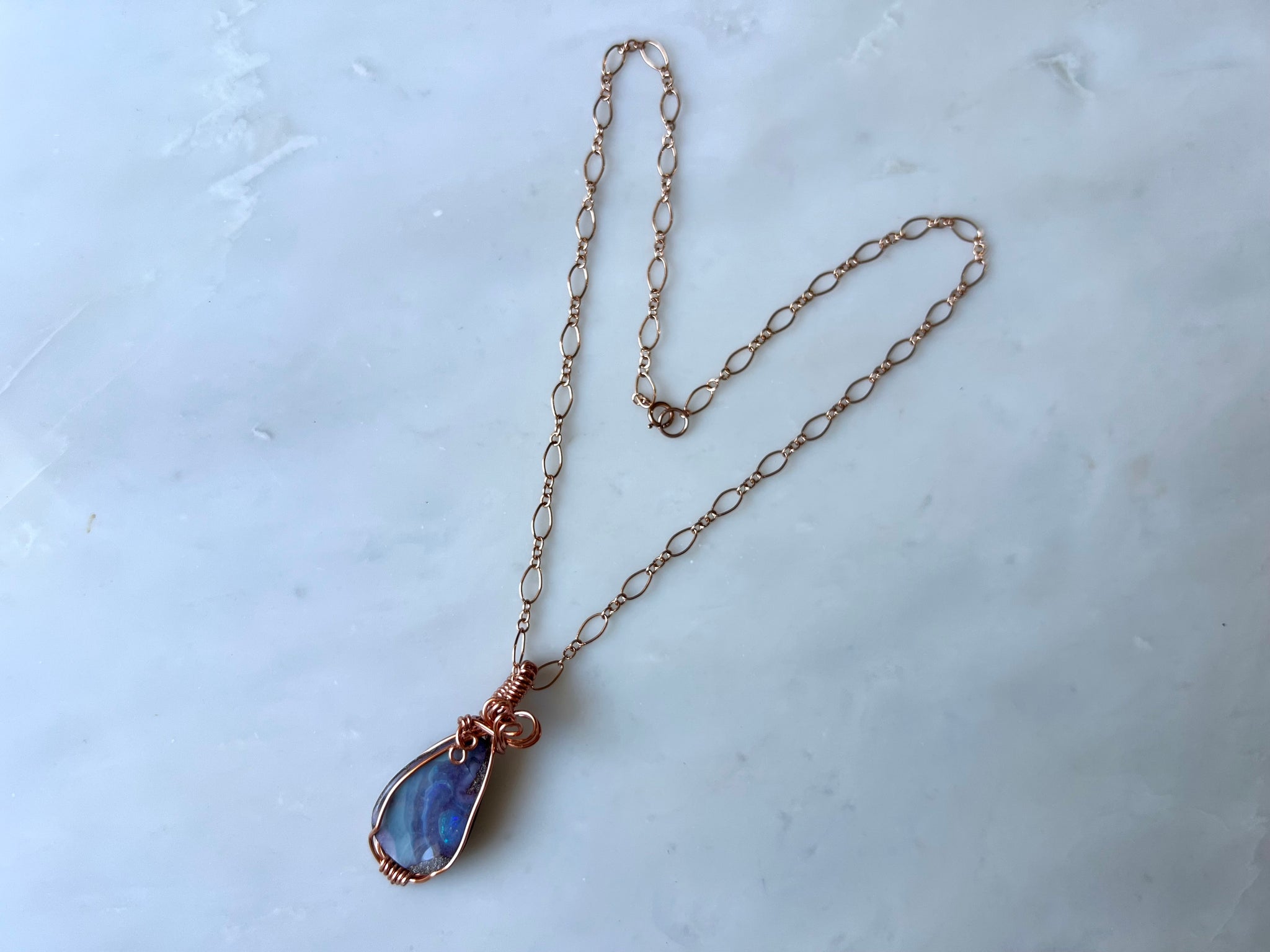 #3 Australian Boulder Opal Necklace Rose Gold Filled / オーストラリアン ボルダー　オパール　ネックレス　ローズゴールドフィルド