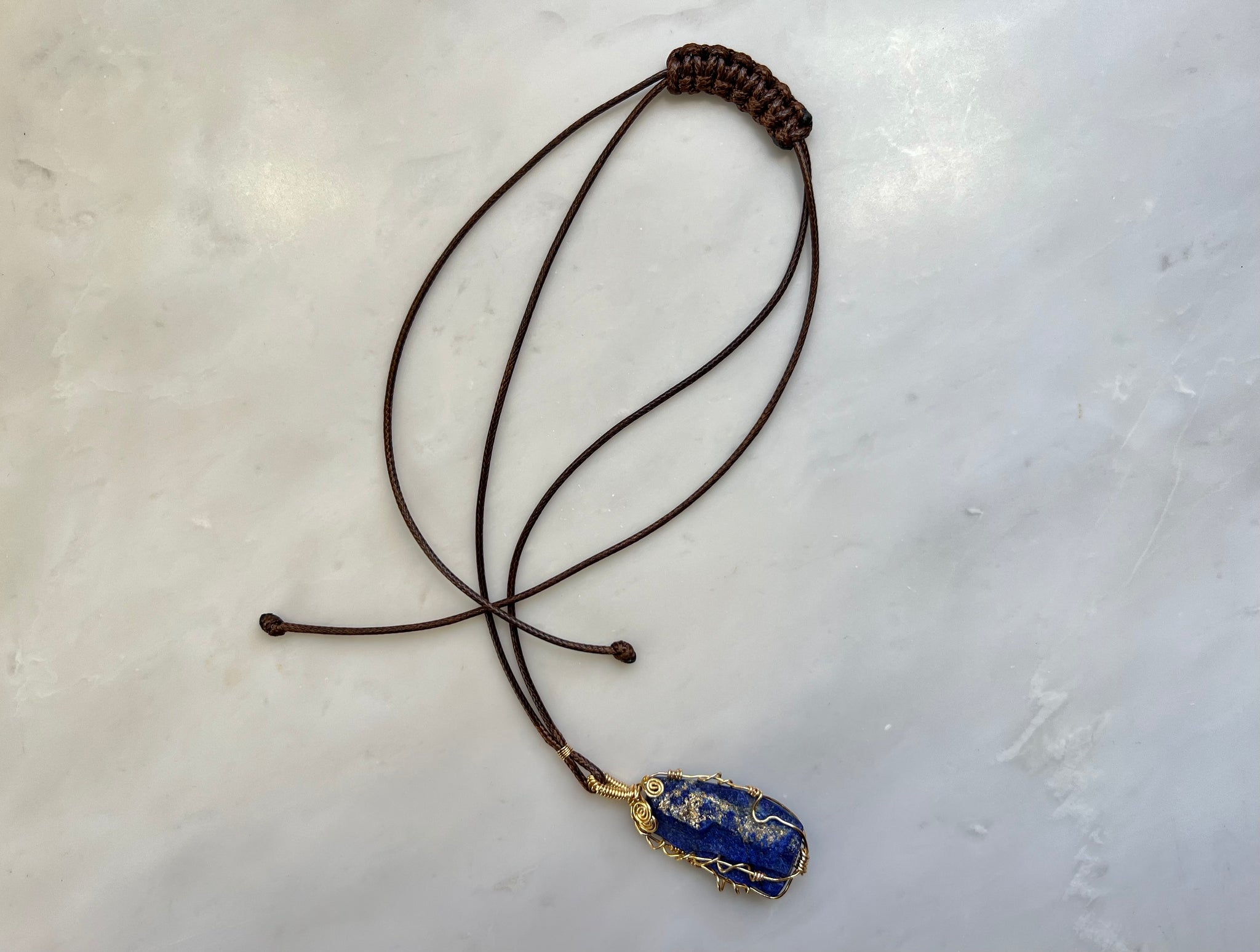 #1  Raw Lais Lazuli Wire Wrapped Necklace 14K Gold Filled / 原石　ラピスラズリ　ワイヤーラップド　ネックレス　14K ゴールドフィルド