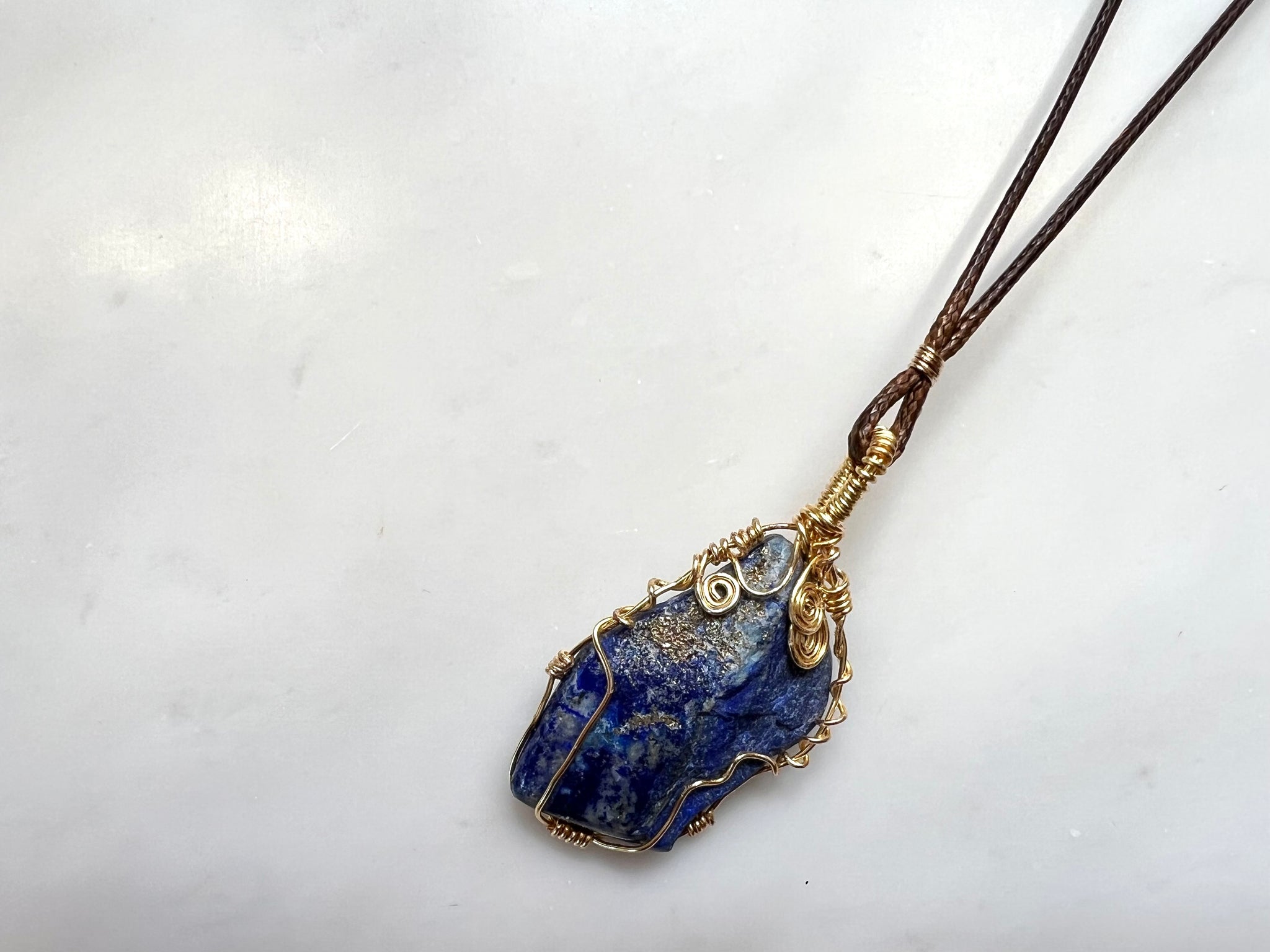 #2 Raw Lapis Lazuli Wire Wrapped Necklace 14K Gold Filled / 原石　ラピスラズリ　ワイヤーラップド　ネックレス　14K ゴールドフィルド