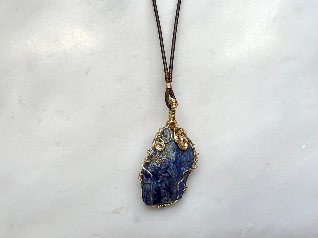 #2 Raw Lapis Lazuli Wire Wrapped Necklace 14K Gold Filled / 原石　ラピスラズリ　ワイヤーラップド　ネックレス　14K ゴールドフィルド