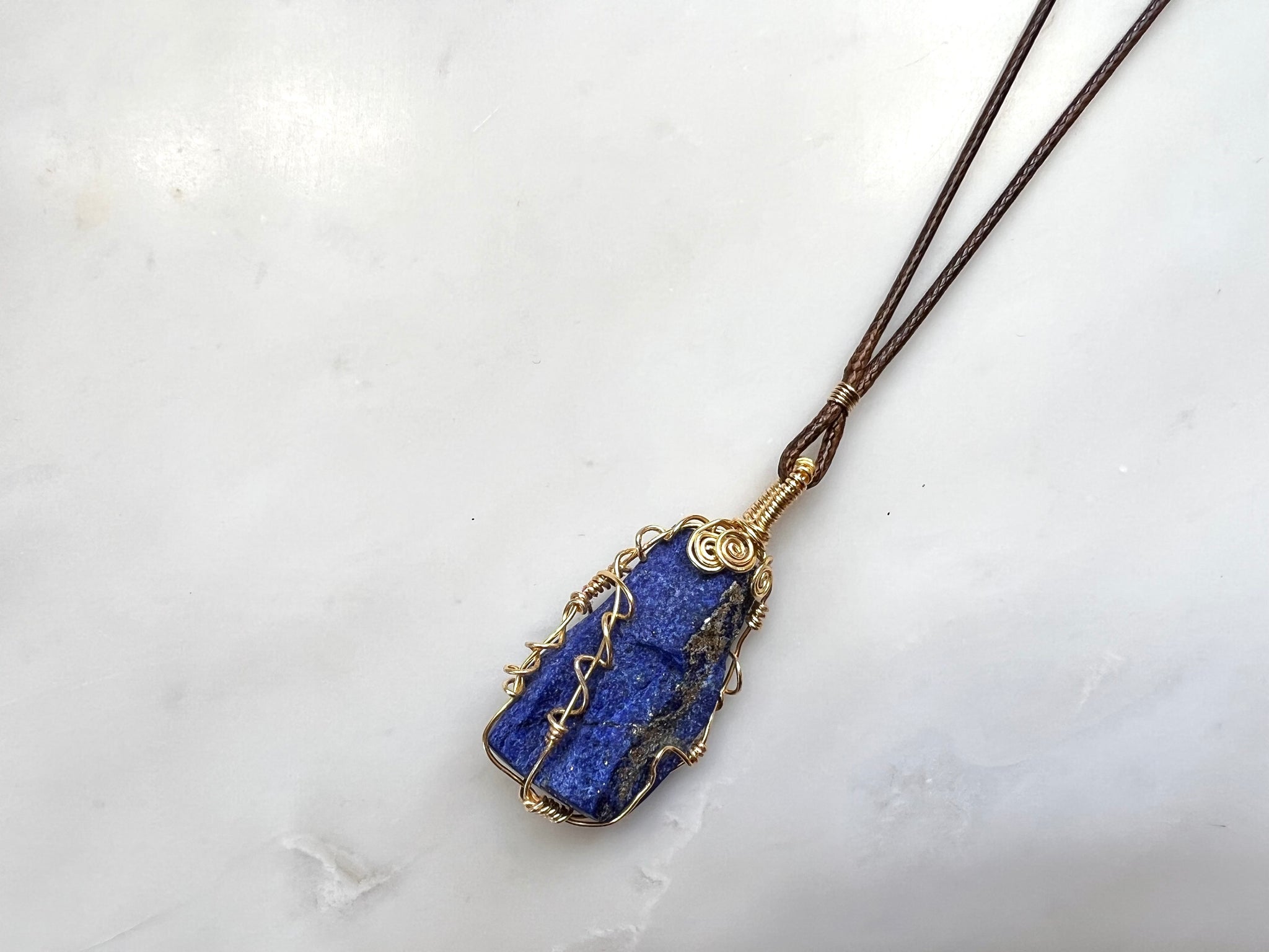 #1  Raw Lais Lazuli Wire Wrapped Necklace 14K Gold Filled / 原石　ラピスラズリ　ワイヤーラップド　ネックレス　14K ゴールドフィルド