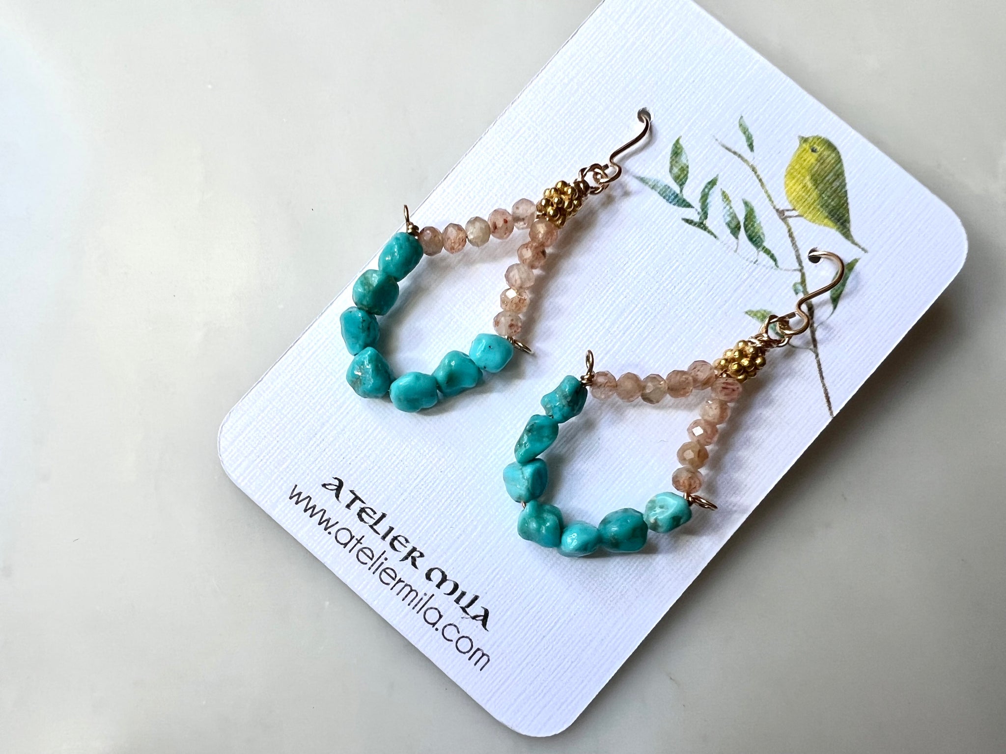 Turquoise Sunstone Dangle Earrings 14K Gold Filled / ターコイズ　サンストーン　ピアス 14K ゴールドフィルド