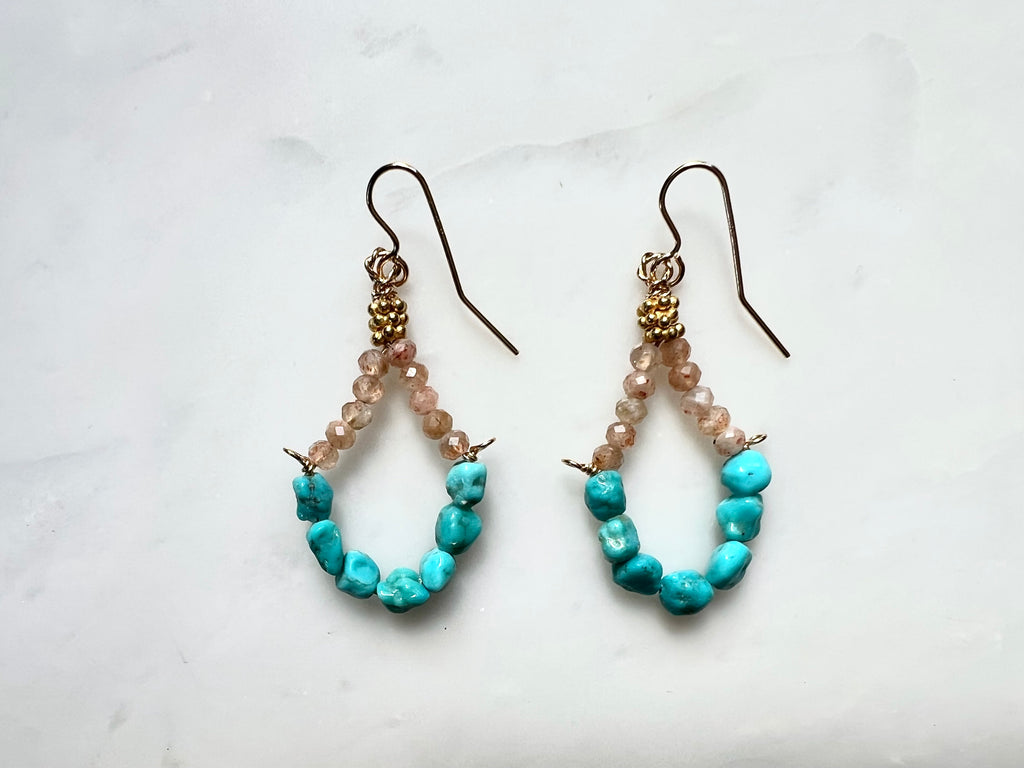 Turquoise Sunstone Dangle Earrings 14K Gold Filled / ターコイズ　サンストーン　ピアス 14K ゴールドフィルド
