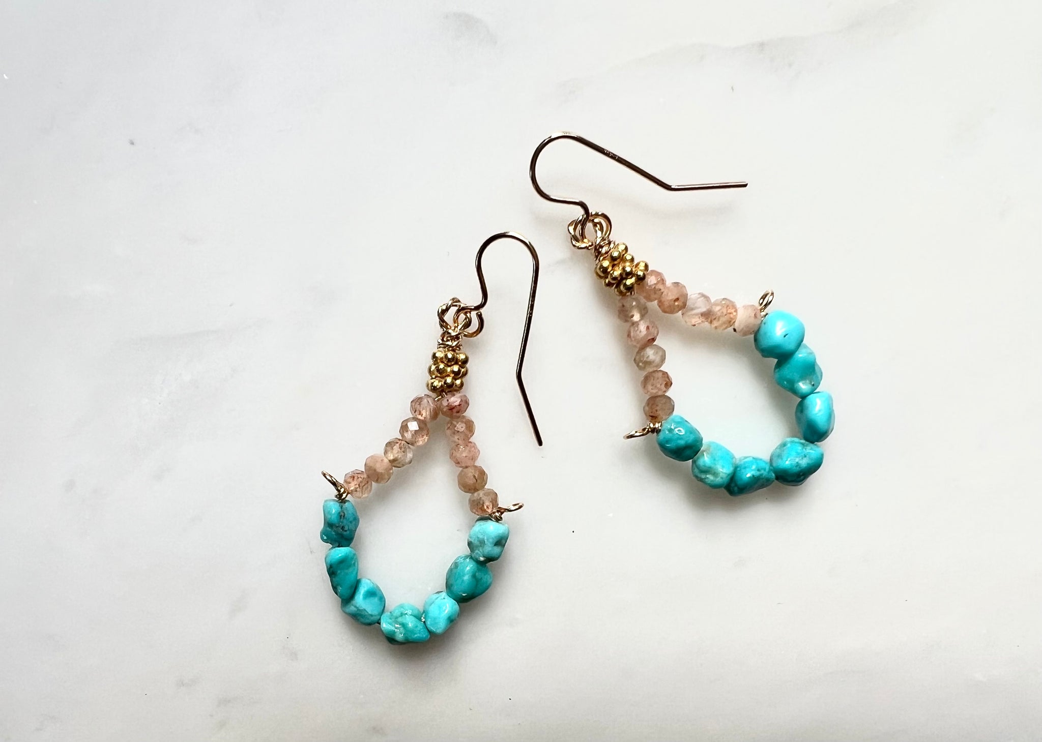 Turquoise Sunstone Dangle Earrings 14K Gold Filled / ターコイズ　サンストーン　ピアス 14K ゴールドフィルド
