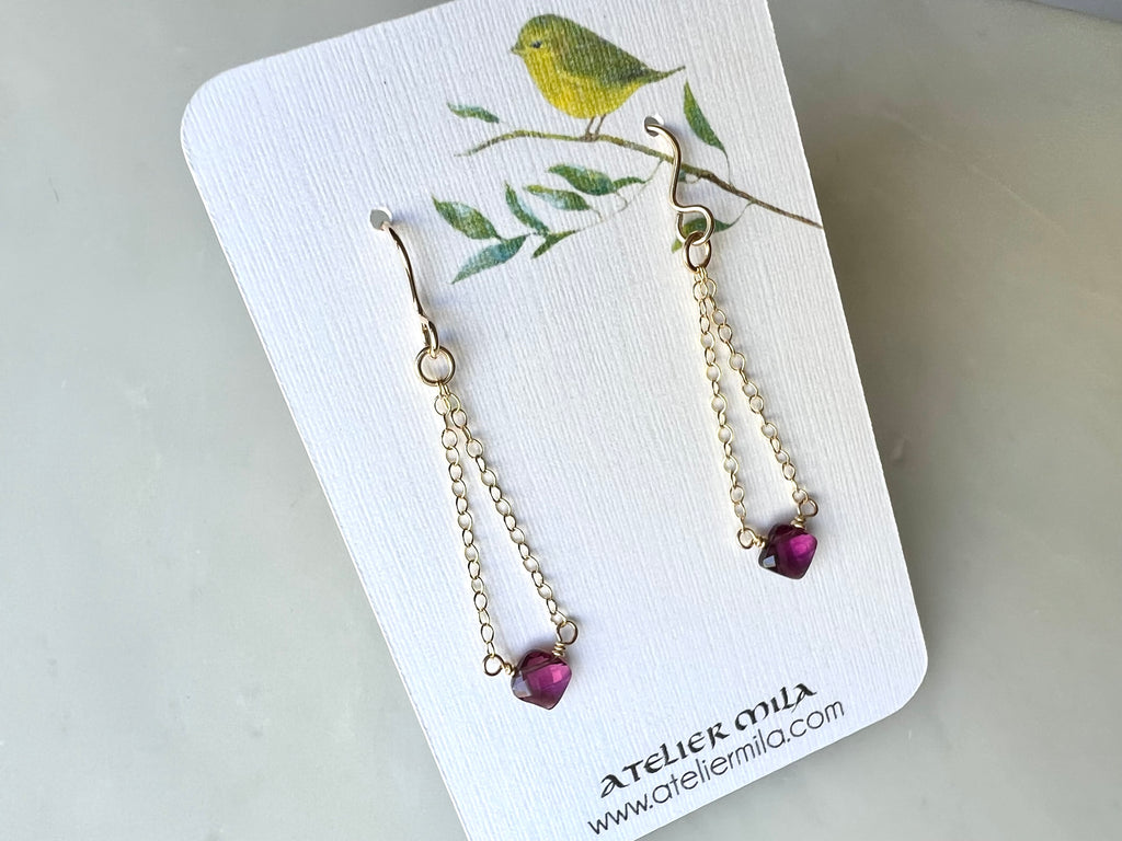 Rhodolite Garnet Square Shape Earrings 14K Gold Filled / ロードライトガーネット　スクエア型　ピアス 14Kゴールドフィルド