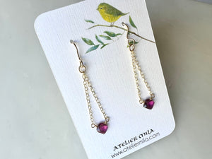 Rhodolite Garnet Square Shape Earrings 14K Gold Filled / ロードライトガーネット　スクエア型　ピアス 14Kゴールドフィルド