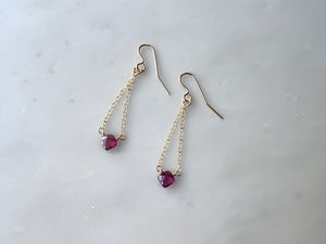 Rhodolite Garnet Square Shape Earrings 14K Gold Filled / ロードライトガーネット　スクエア型　ピアス 14Kゴールドフィルド