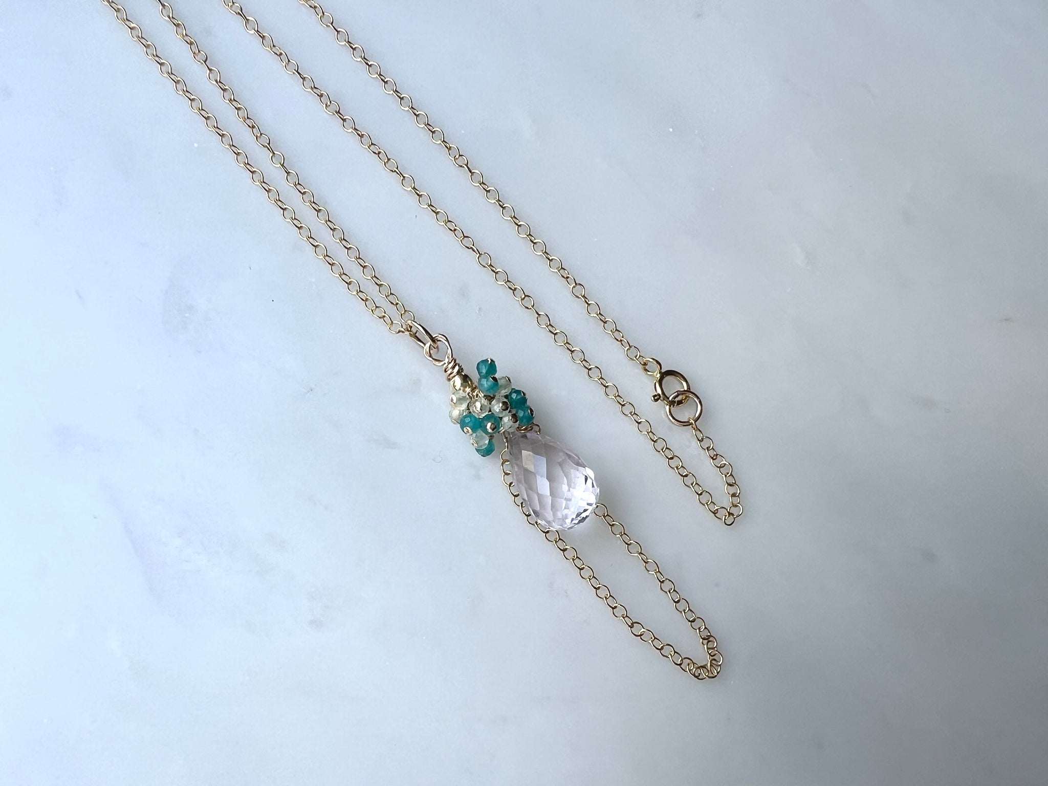 Rose Amethyst Tear Drop Shaped Necklace Gold Filled / ローズ 