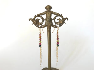 Tourmaline with Long Chain Earrings 14K Gold Filled / トルマリン　ロングチェーン　ピアス　14K ゴールドフィルド
