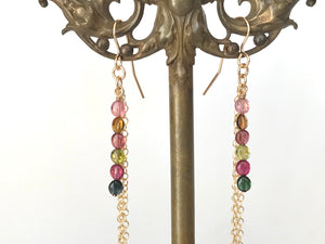Tourmaline with Long Chain Earrings 14K Gold Filled / トルマリン　ロングチェーン　ピアス　14K ゴールドフィルド