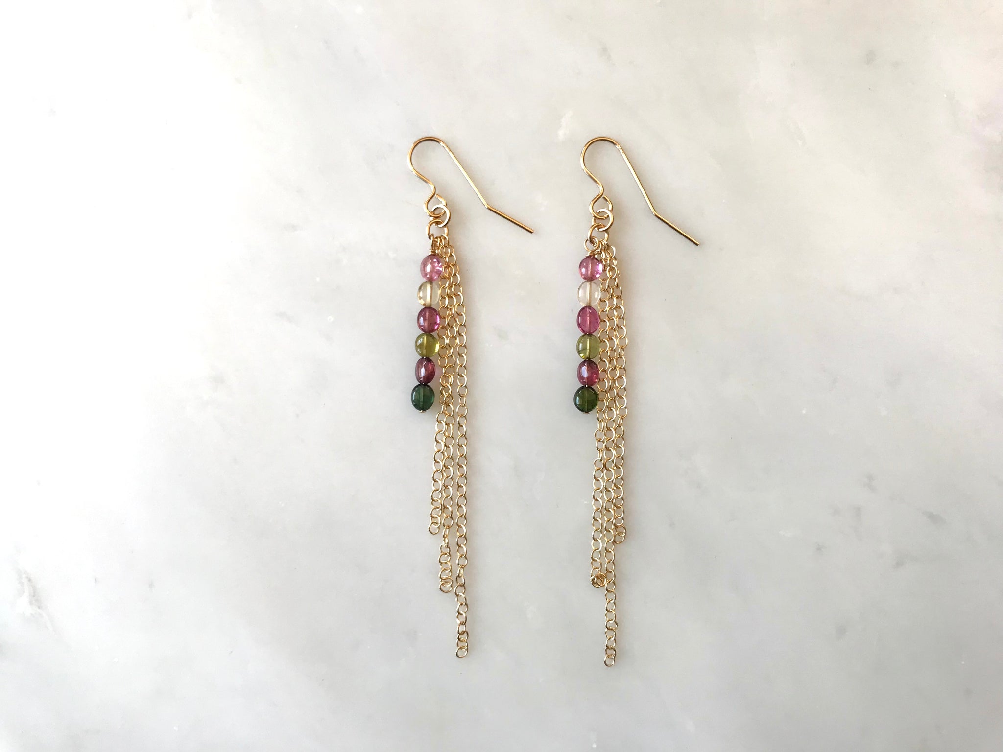 Tourmaline with Long Chain Earrings 14K Gold Filled / トルマリン　ロングチェーン　ピアス　14K ゴールドフィルド