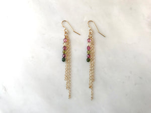 Tourmaline with Long Chain Earrings 14K Gold Filled / トルマリン　ロングチェーン　ピアス　14K ゴールドフィルド