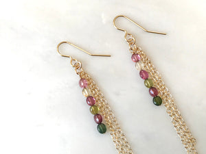 Tourmaline with Long Chain Earrings 14K Gold Filled / トルマリン　ロングチェーン　ピアス　14K ゴールドフィルド
