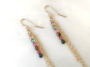 Tourmaline with Long Chain Earrings 14K Gold Filled / トルマリン　ロングチェーン　ピアス　14K ゴールドフィルド